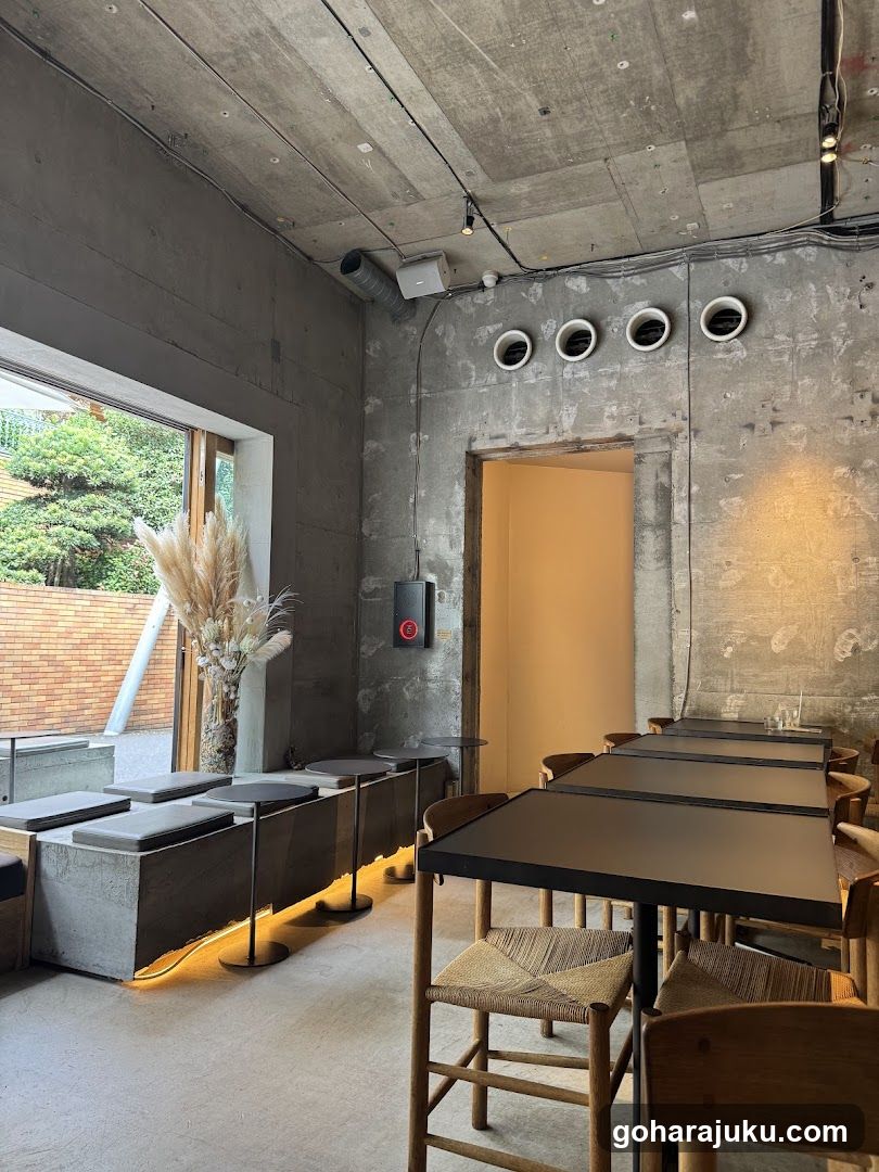 Interior of a modern concrete cafe or restaurant