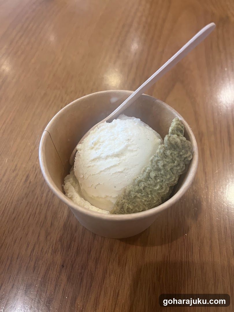 Ice cream cup with matcha cookie