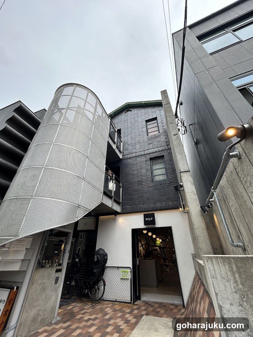 Urban alleyway storefront with modern architecture