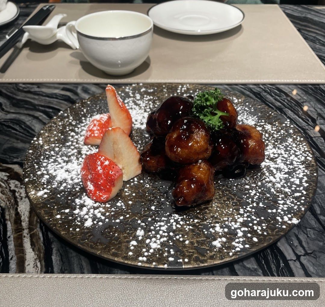 Dessert Plate with Glazed Fruit and Powdered Sugar