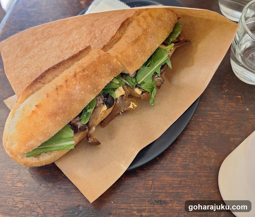 Baguette Sandwich with Greens and Mushrooms