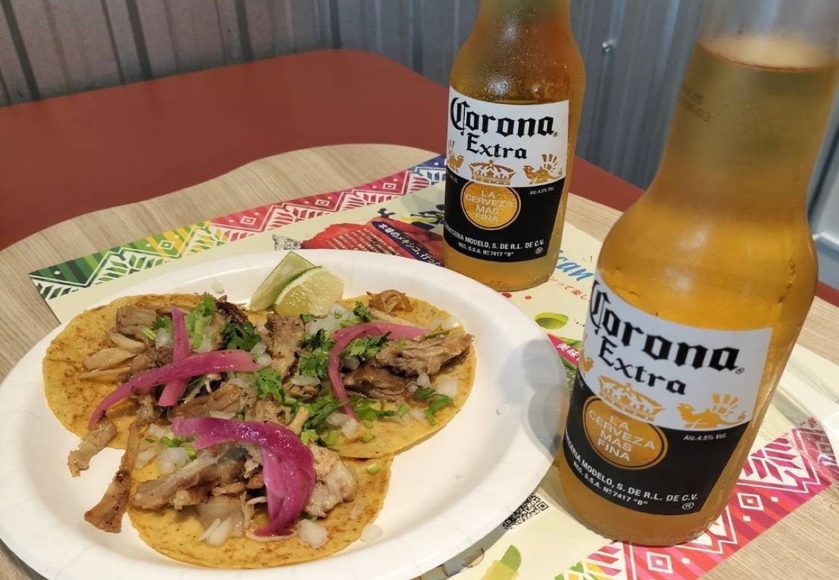 Tacos and Corona Extra at Mexican Grill AVOCADO Harakado