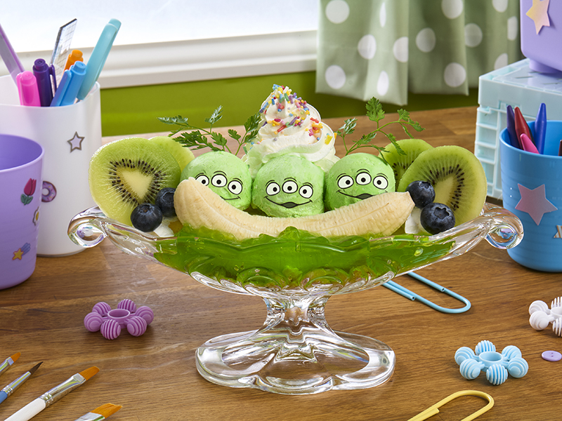 Alien Green Banana Split dessert at Toy Story 5 Cafe Oh My Cafe Omotesando Hills